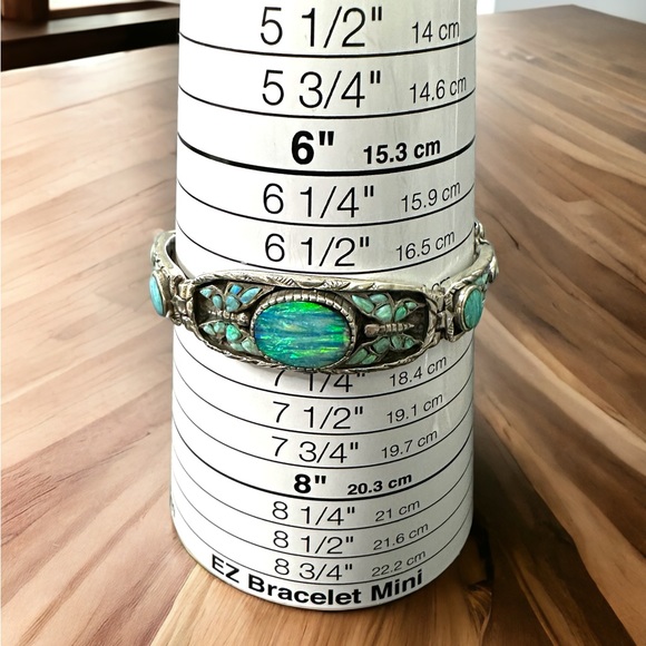 Blue Fire Opals & Inlayed Fire Opals in Solid Sterling Silver Bracelet - Picture 5 of 10